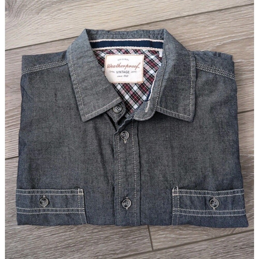 WEATHERPROOF MEN'S Large LONG SLEEVE SHIRT GRAY ORIGINAL VINTAGE  EUC